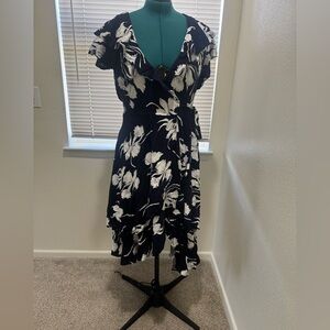 Trashy Diva Navy and White Wrap- Dress with Asymmetrical hemline